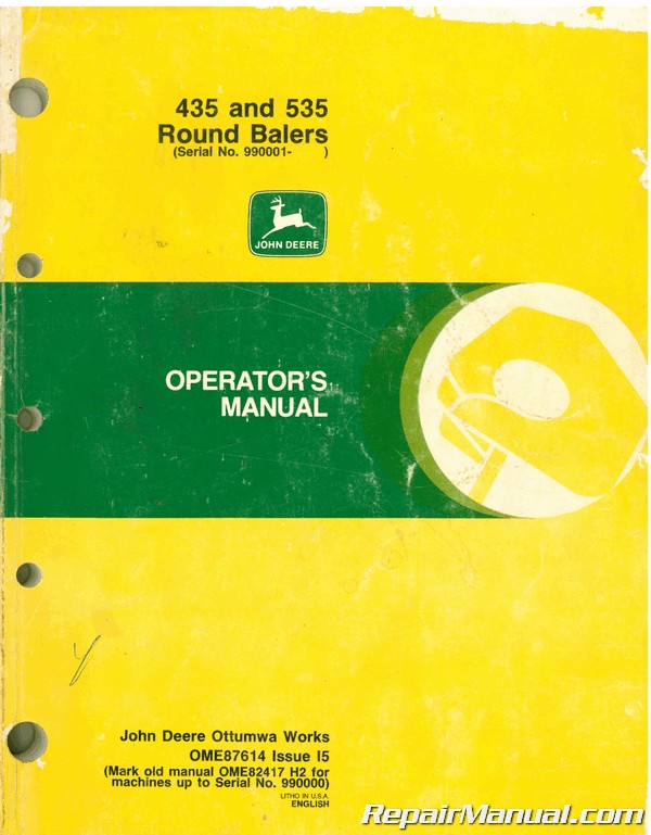 Used John Deere 435 and 535 Round Balers Operators Manual