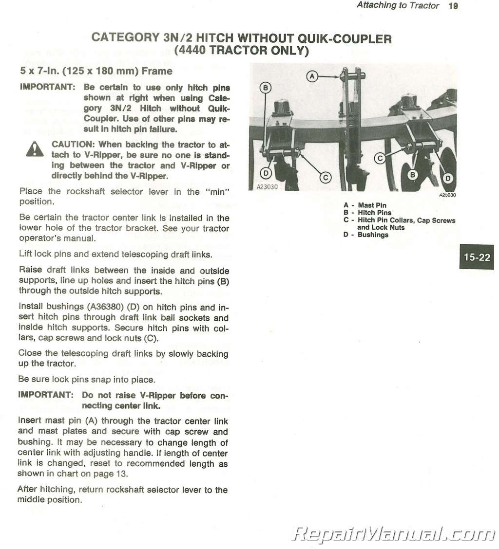 Used John Deere 910 V Ripper Operators Manual