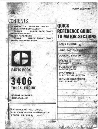 Caterpillar 3406 Diesel Engine Factory Parts Manual
