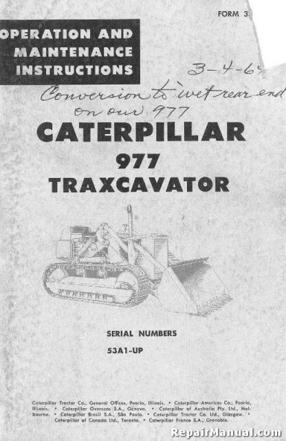 Caterpillar 977 Traxcavator Operators Maintenance Manual