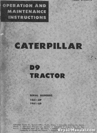 Caterpillar D9 Tractor Operators Maintenance Manual