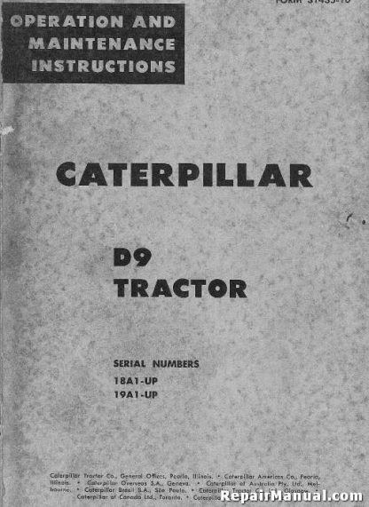 Caterpillar D9 Tractor Operators Maintenance Manual