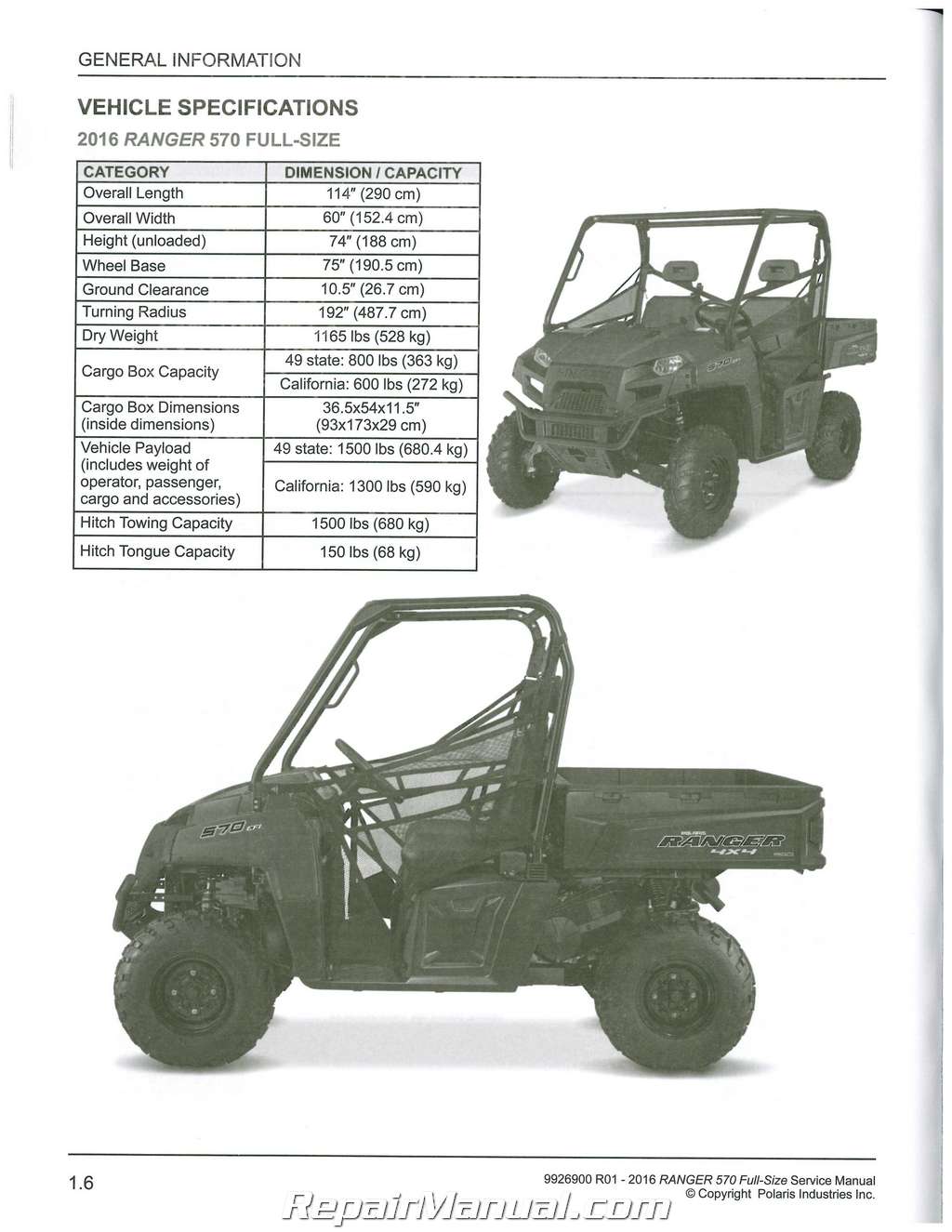 2016 Polaris Ranger 570 ATV Service Manual