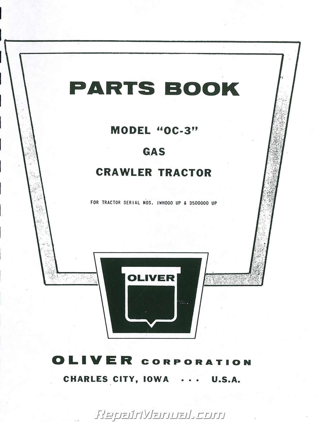 3 cylinder gas Oliver OC-4-3G — covers everything Parts Manual for mid-series 