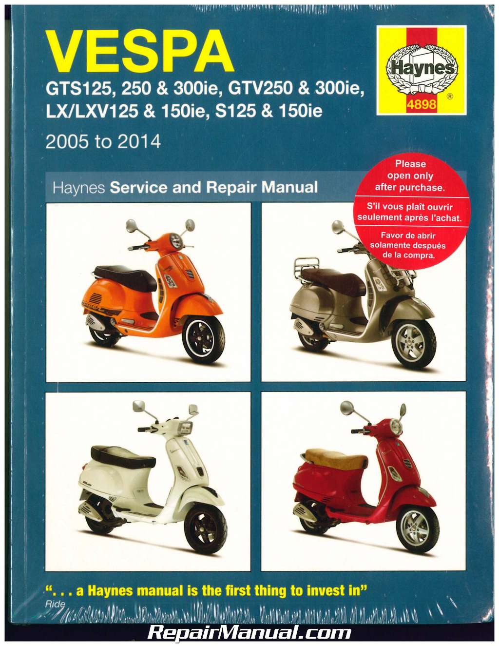 Vespa Scooters Haynes Repair 2005-2014 GTS125/250/300ie S125/150ie