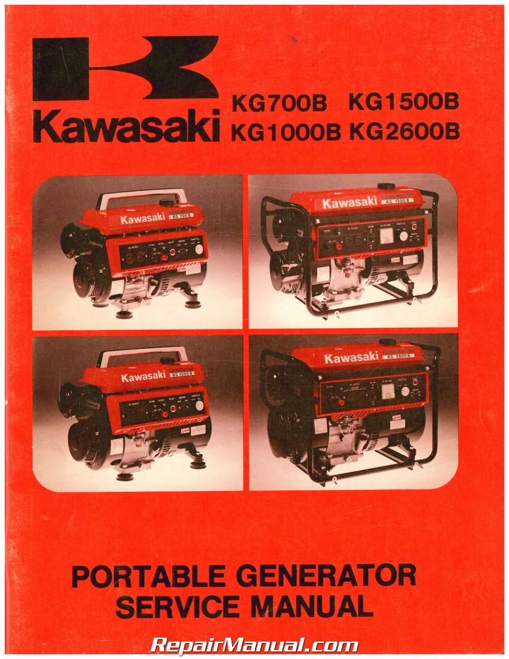 Kawasaki KG700B KG1500B KG1000B Portable Generator Service