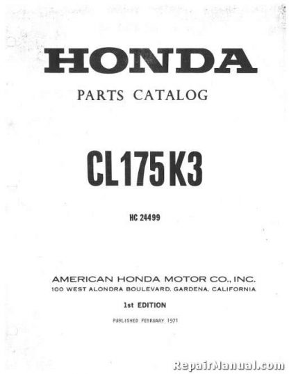 Official 1969 Honda CL175K3 Scrambler Motorcycle Parts Manual