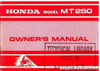Official 1975 Honda MT250K1 Elsinore Factory Owners Manual
