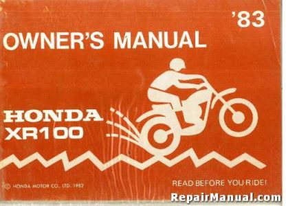 Official 1983 Honda XR100 Motorcycle Owners Manual