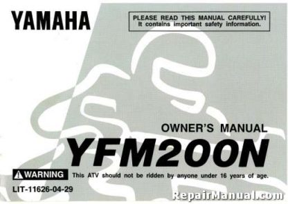 Official 1985 Yamaha YFM200N-S Moto-4 ATV Owners Manual