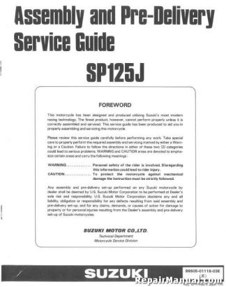 Official 1988 Suzuki SP125J Assembly Manual