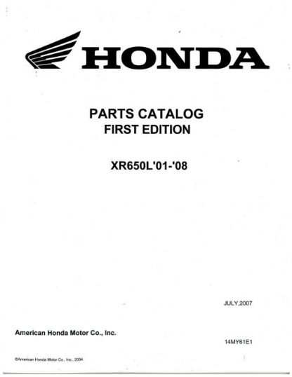 Official 2001-2008 Honda XR650L Parts Manual