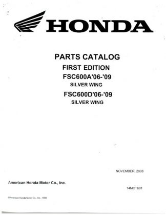 Official 2006-2009 Honda FSC600A D Silver Wing Factory Parts Manual
