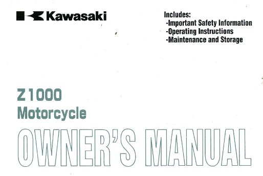 2006 Kawasaki ZR1000A6F Z1000 Motorcycle Owners Manual