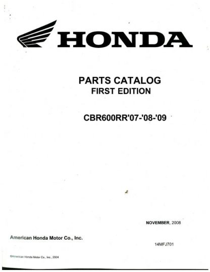 Official 2007-2009 Honda CBR600RR Factory Parts Manual