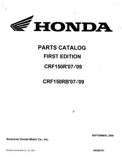 Official 2007-2009 Honda CRF150R RB Factory Parts Manual