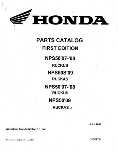 Official 2007-2012 Honda NPS50 NPS50S Ruckus Factory Parts Manual