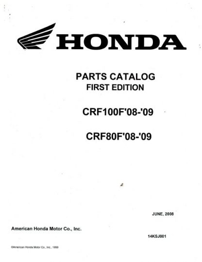 Official 2008-2009 Honda CRF100F 80F Factory Parts Manual