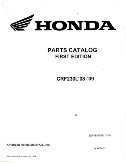 Official 2008-2009 Honda CRF230L Factory Parts Manual