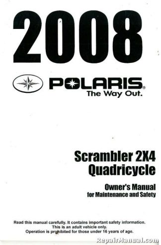 Official 2008 Polaris Scrambler 500 2X4 International Factory Owners Manual