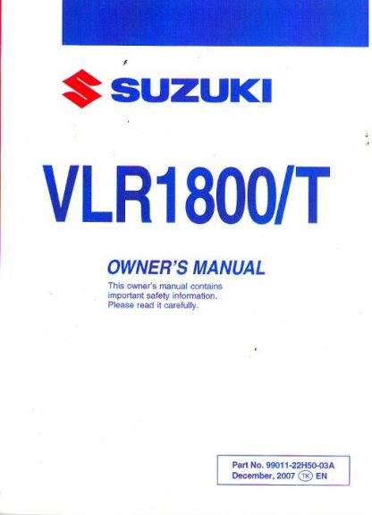 2008 Suzuki Boulevard C109R RT VLR1800 T Owners Manual
