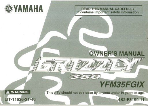 2008 Yamaha YFM350FGIX Grizzly ATV Owners Manual