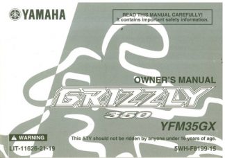 Official 2008 Yamaha YFM35GX Grizzly ATV Owners Manual