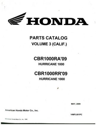 Official 2009-2010 Honda CBR1000RA RR HURRICANE 1000 VOLUME 3 CALIFORNIA Factory Parts Manual