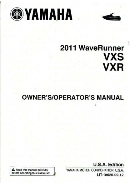 Official 2011 Yamaha WaveRunner VXR And VXS Owners Manual