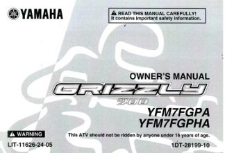 Official 2011 Yamaha YFM700FGP Grizzly ATV Factory Owners Manual