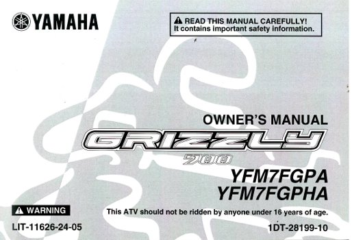 LIT-11626-24-42 2011 Yamaha YFM700FGPSPA Grizzly ATV Owners Manual 