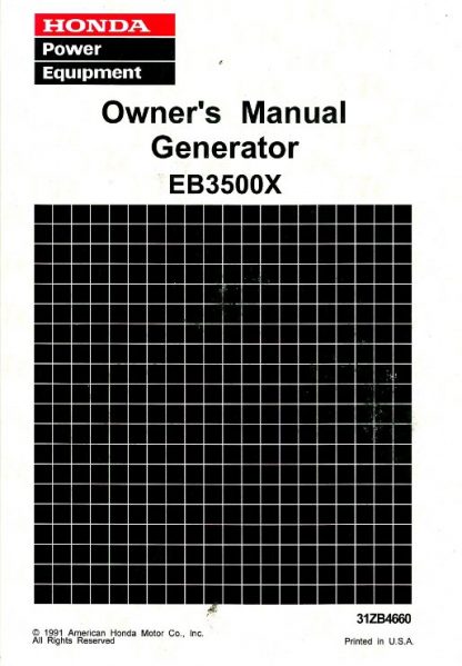 Official Honda EB3500X Generator Serial Range EA6-3104278 To EA6-3123017 Owners Manual