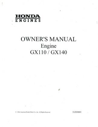 Official Honda GX110 GX140 Engine Owners Manual