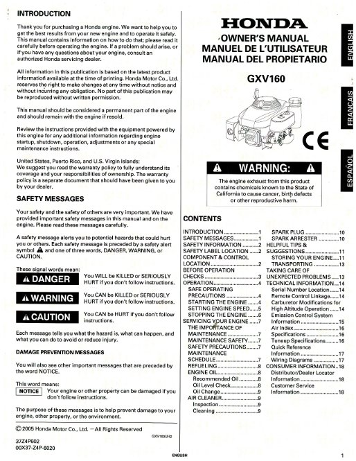 Honda Gxv160 Engine Owners Manual