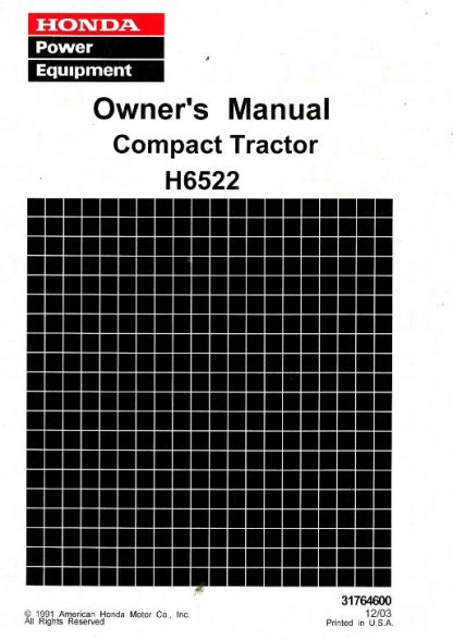 Official Honda H6522 Compact Tractor Owners Manual