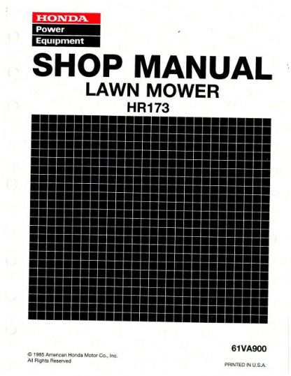 Official Honda HR173 Lawn Mower Shop Manual