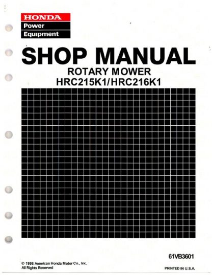 Official Honda HRC215K1 HRC216K1 Lawn Mower Shop Manual
