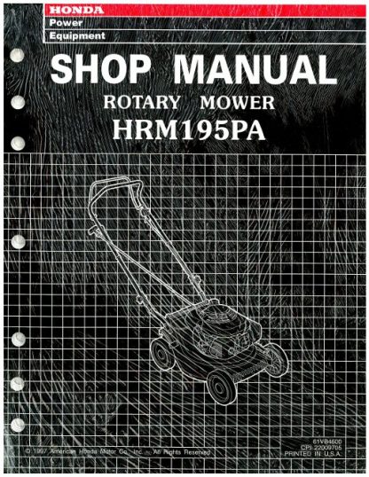 Official Honda HRM195PA Lawn Mower Shop Manual