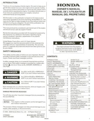Official Honda iGX440 Engine Owners Manual
