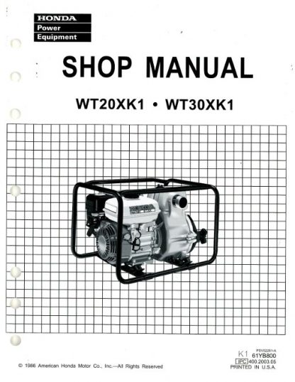 Official Honda WT20XK1 30XK1 Water Pump Shop Manual