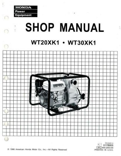 Honda WT20XK1 30XK1 Water Pump Shop Manual