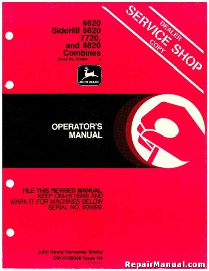 John Deere 6620 SideHill 7720 8820 Combine Operators Manual