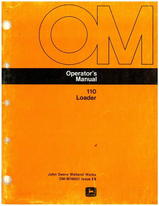 OPERATORS OWNERS MANUAL FOR JOHN DEERE 110 LOADER ATTACHMENT 