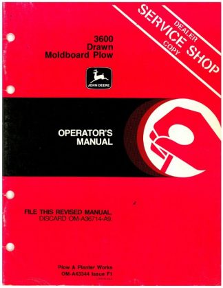 Used John Deere 3600 Drawn Moldboard Plow Operators Manual