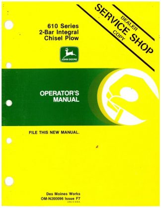 Used John Deere 610 Series 2-Bar Integral Chisel Plows Operators Manual
