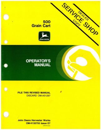 Used Official John Deere 500 Grain Cart Factory Operators Manual