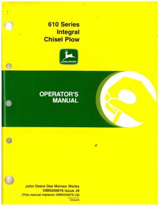 Used Official John Deere 610 Series Integral Chisel Plow Factory Operators Manual