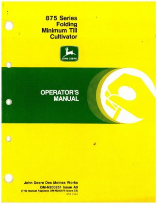Used Official John Deere 875 Series Folding Minimum Till Cultivator Factory Operators Manual